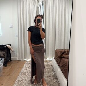 NWT White Fox Boutique Asymmetrical Brown Skirt with High Slit 🔥🔥